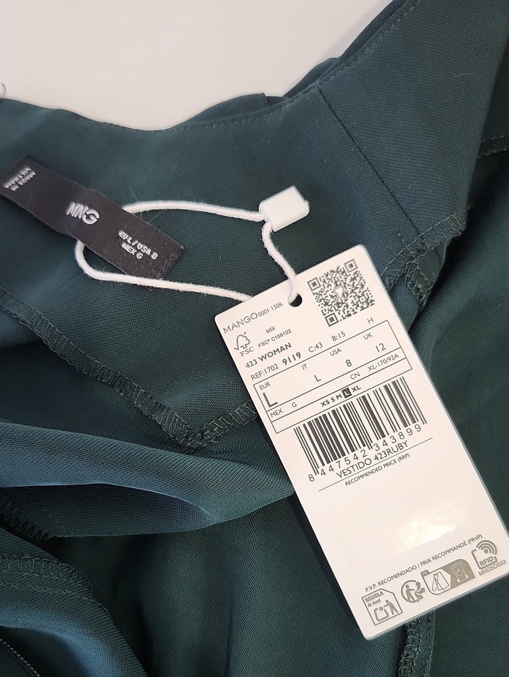 Mango MNG Womens Dark Green Long-Sleeve Flared Maxi Dress Sz 8 NWT Forest Fairy - Picture 5 of 10